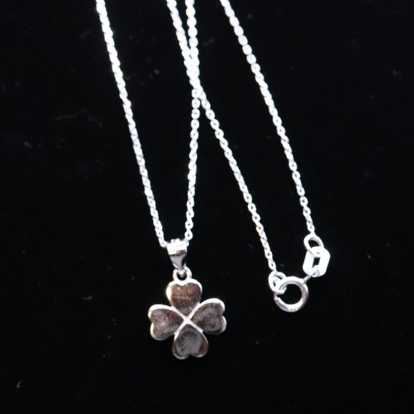 925 Sterling Silver Genuine Clover Pendant Silver Cable Chain Italian Necklace - Picture 3 of 3